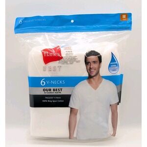Hanes Men's 6-Pack Best V-Neck T-Shirt White Size M/M 38-40 Tagless Wicking Cool